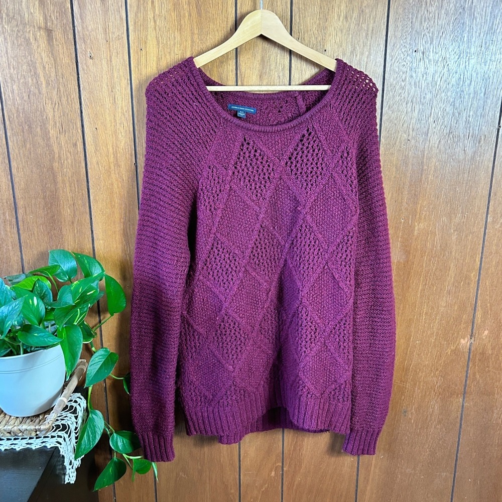 American Eagle Outfitters‎ Knit Sweater Rhombus Pattern Burgundy Long Sleeve M